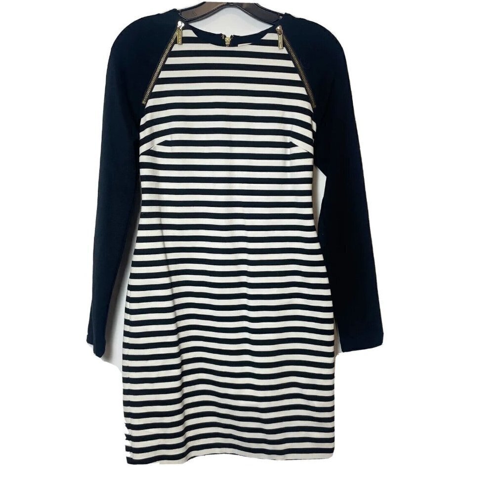 Michael Kors Womens Striped Long Sleeve Sheath Dress Black 2 Zipper Sleeve‎